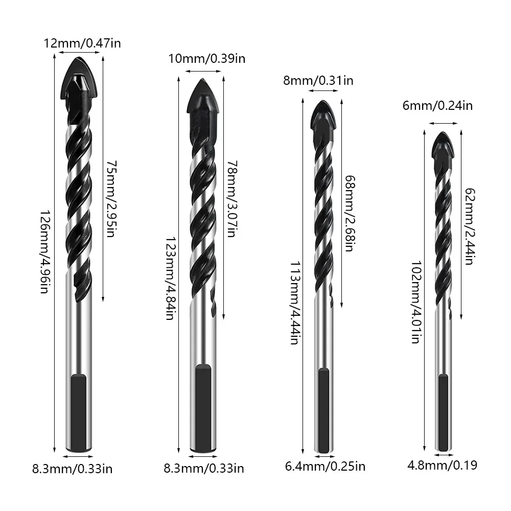 Cruz Hex Tile Drill Bits Set, Hard Alloy, Triangle Bit, Kit de ferramentas para madeira, vidro, cerâmica, concreto, abridor de furos, tijolo, 3-12mm