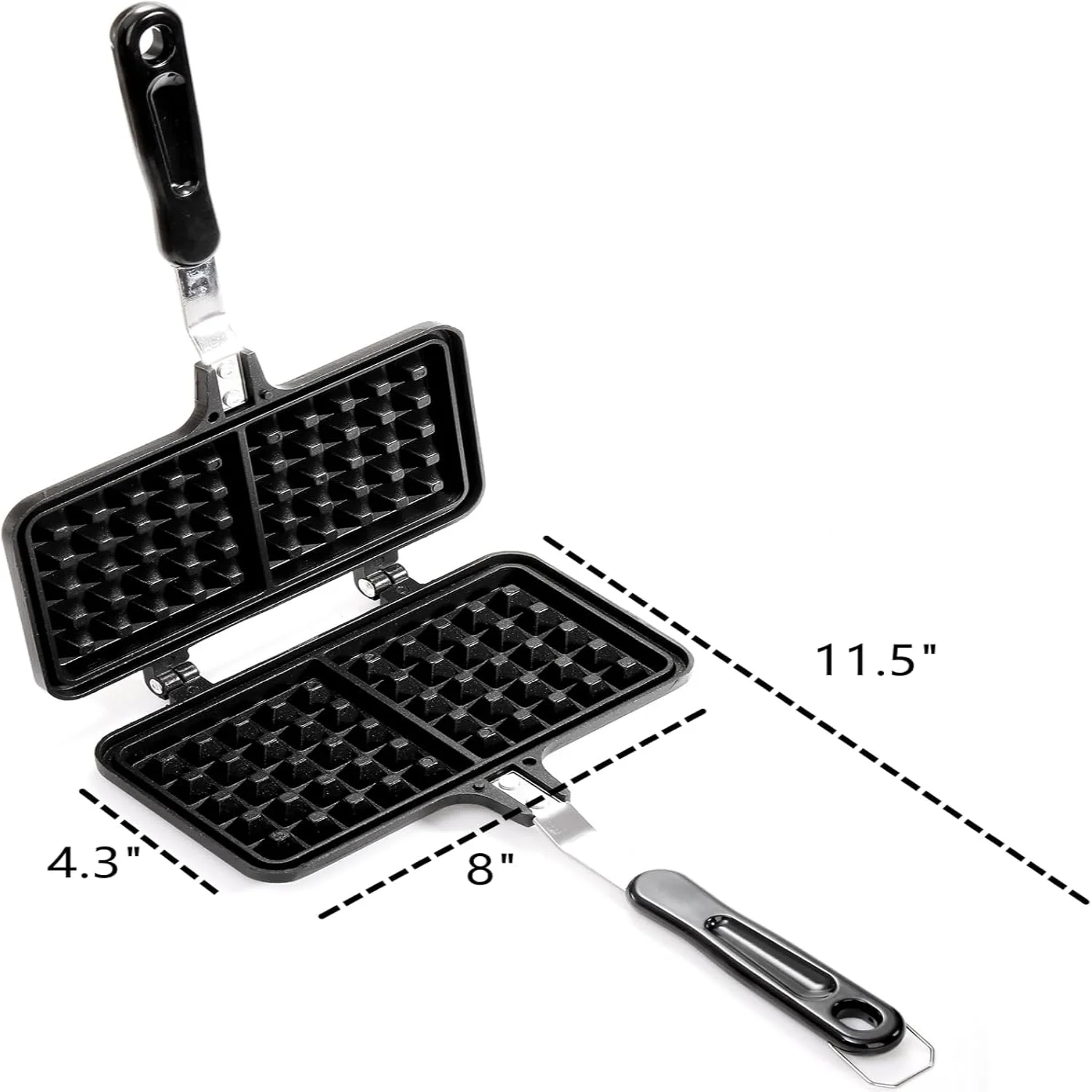 Máquina de waffle antiaderente, máquina de waffle de acampamento de 8 "com alça longa, panela de waffle de alumínio portátil para waffles sandwi