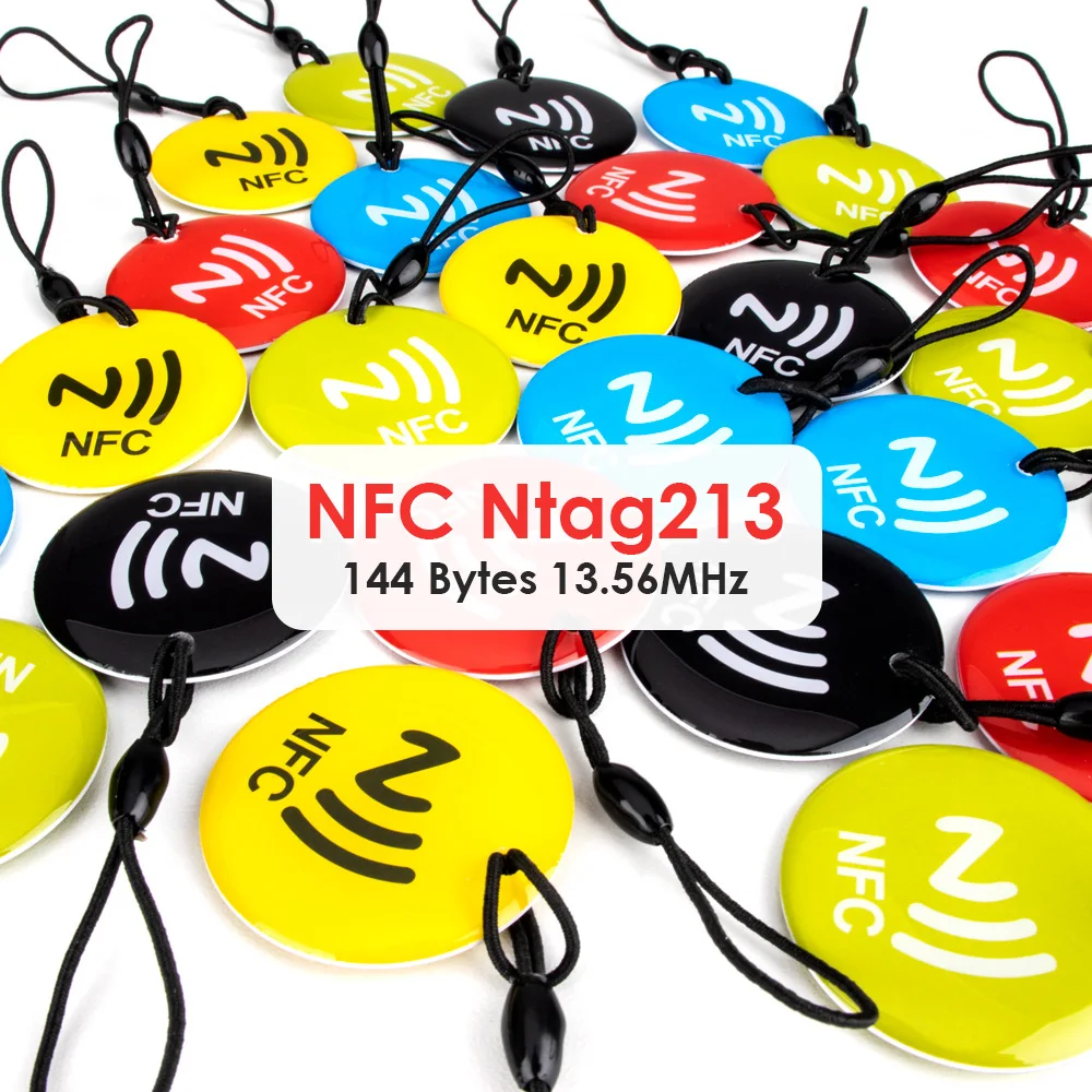 10pcs NFC Tags for All NFC Enabled Phones Ntag213 Epoxy RFID Card 13.56MHz Token with Rope Waterproof