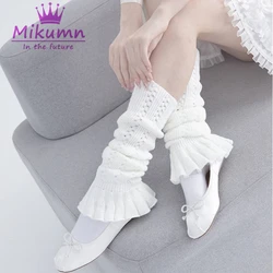 Harajuku Women Girls Knitted Leg Warmer Socks Dance Ballet White Ruffles Knitted Socks Sweet Lolita Japanese Jk Kawaii Leg Cover