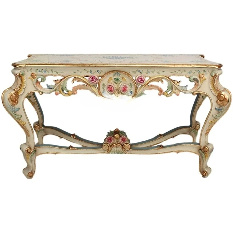 

European retro hand-painted solid wood entrance table, living room corridor carved against the wall, entrance table