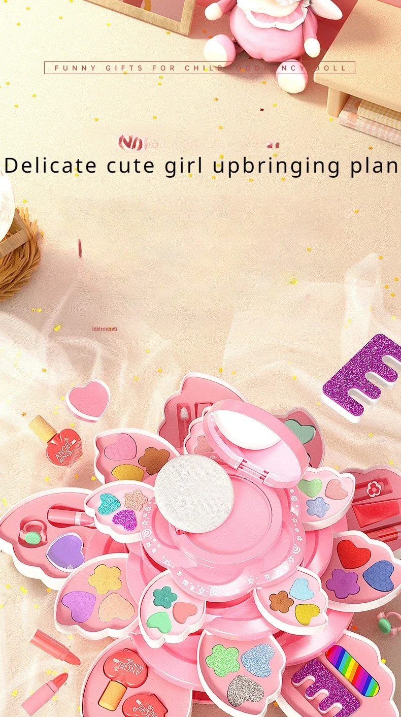 Make-up-Box mit Drehöffnung, Kosmetikspielzeug für kleine Mädchen, Prinzessinnen-Make-up-Set zur Förderung von Kreativität und Fantasie – Detail 1
