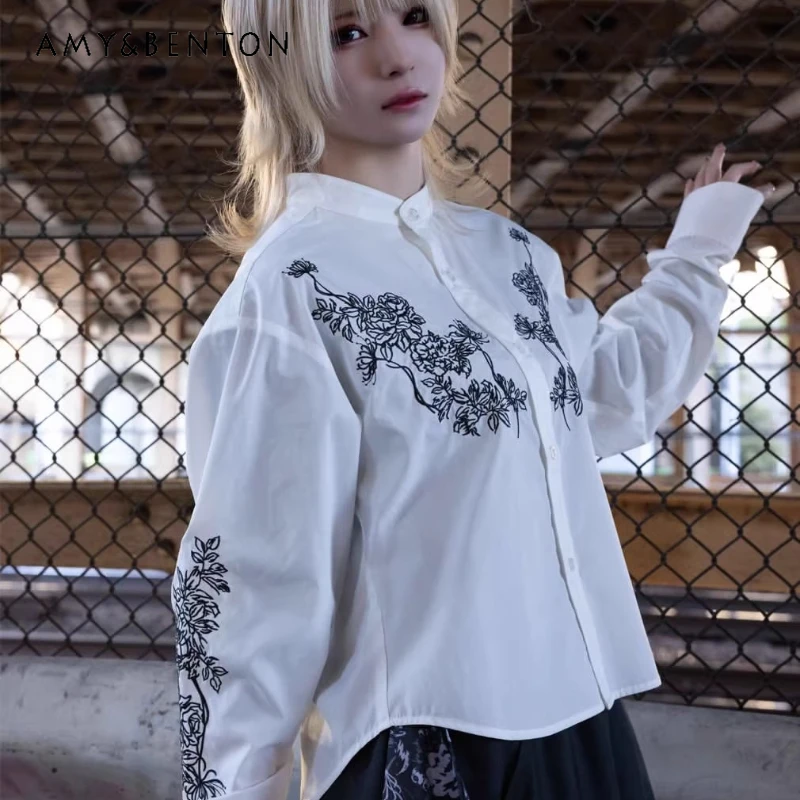 

Japanese Subculture Dark Punk Women's Clothing 2026 Summer New Sweet Cool Y2k Heavy Industry Embroidery Versatile Shirt Ladies