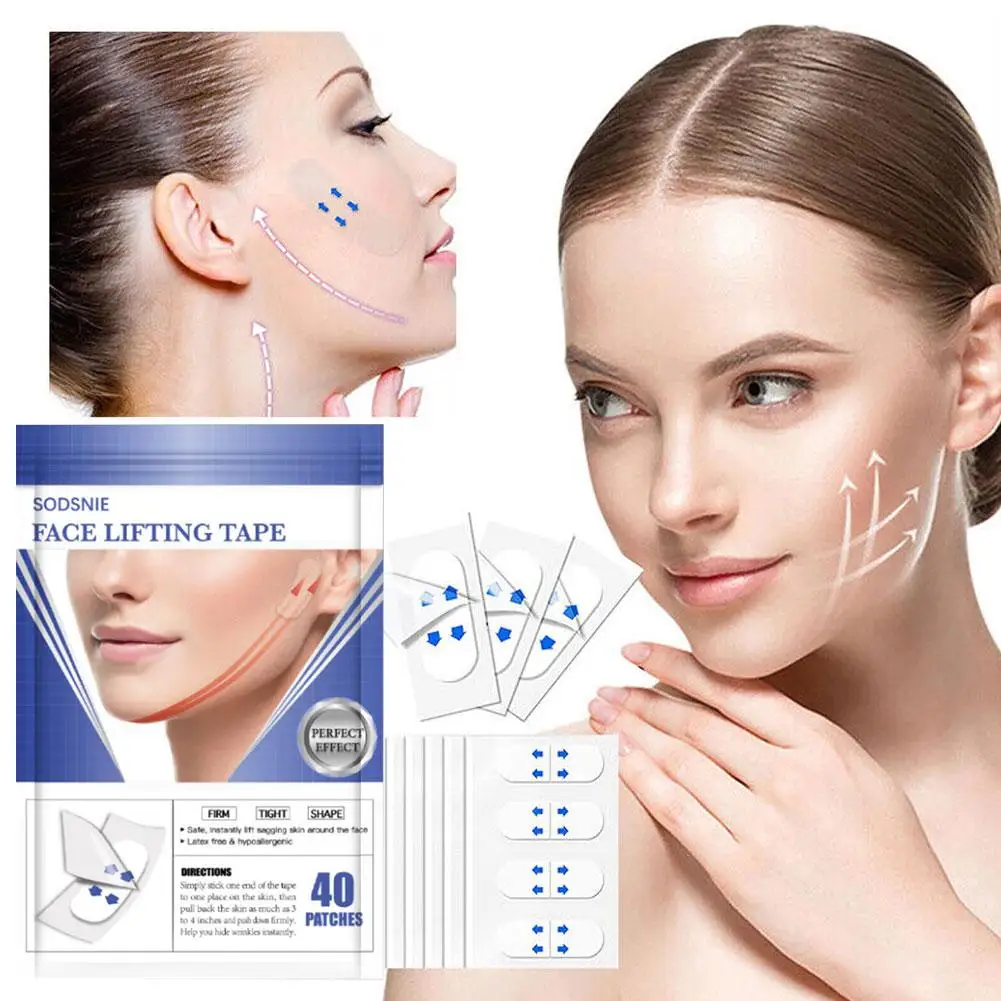 40 pezzi nastro per il Lifting del viso impermeabile V nastro adesivo per il trucco del viso invisibile traspirante Lift Face Sticker Lifting stringere il mento