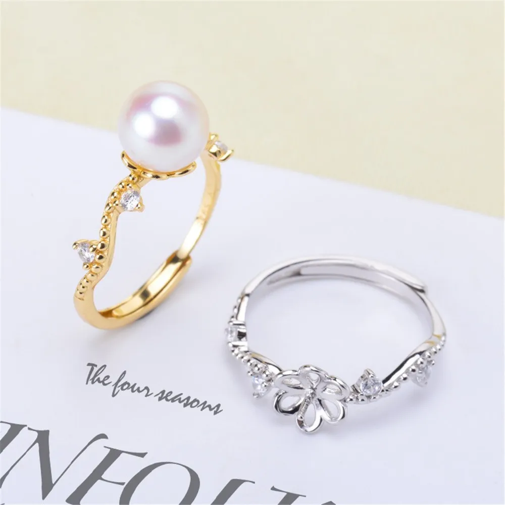 

DIY Pearl Ring Accessories S925 Sterling Silver Pearl Ring Empty Holder Exquisite Ring Holder for Women Fit 5-7mm Round Beads