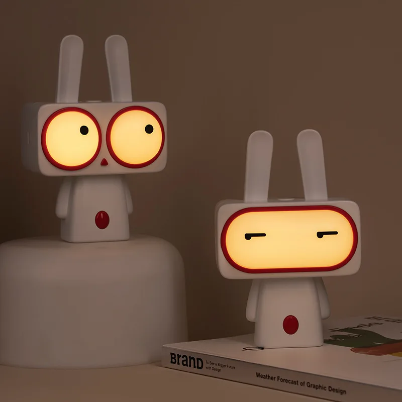 Bobby Rabbit Night Light USB Rechargeable Cute Cartoon Mood Lamp for Bedroom Desktop Bedside with Timer
