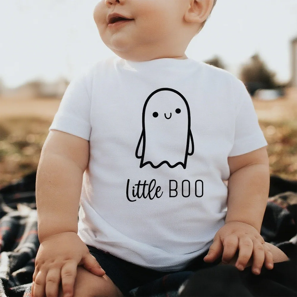 1pcs Little Boo Toddler Halloween Shirt Baby Boys Girls Halloween Baby Outfit Short Sleeve Tee Tops Spooky Season Fall Clothes