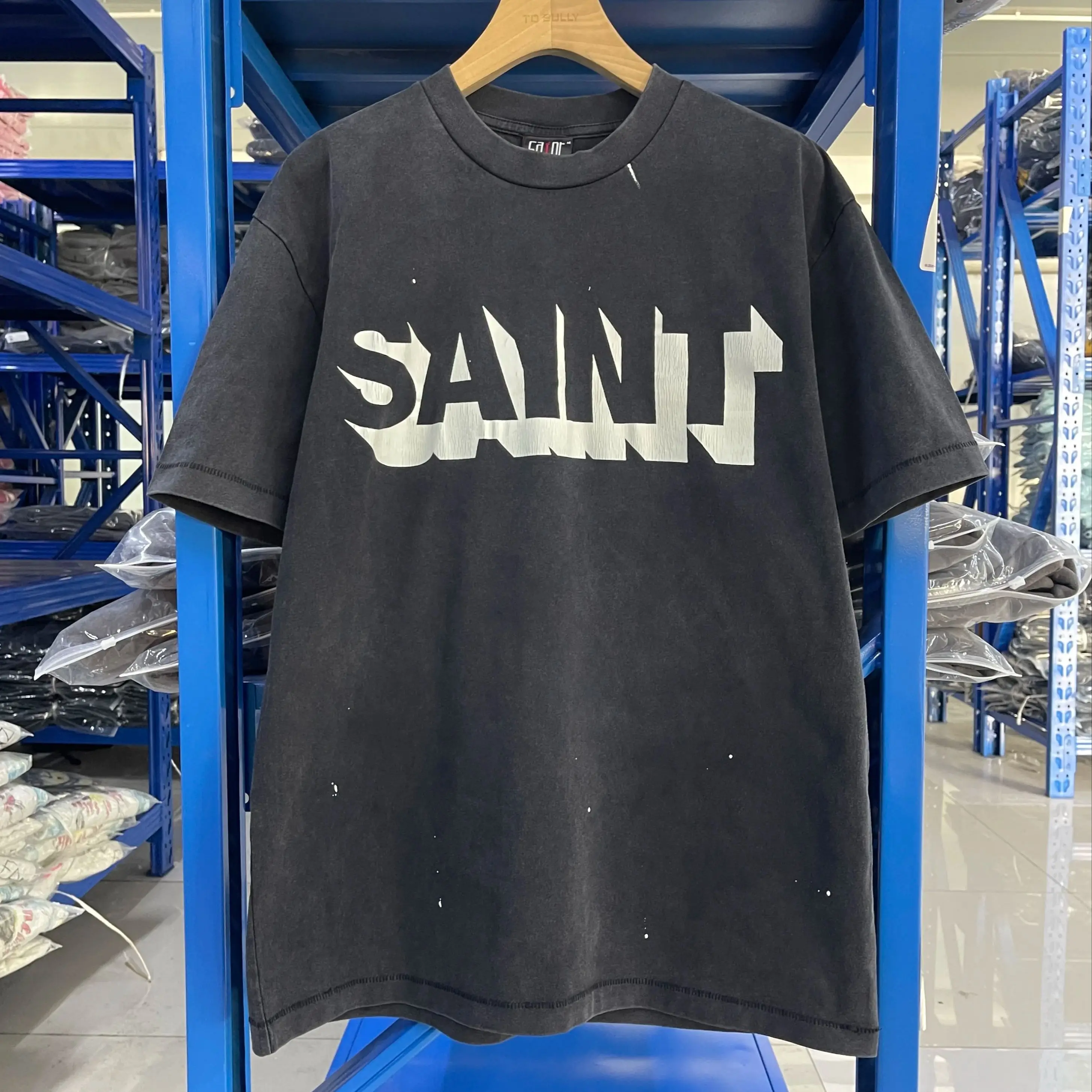 T-shirt décontracté ample en coton lavé pour homme, motif imprimé lettres de haute qualité, style st