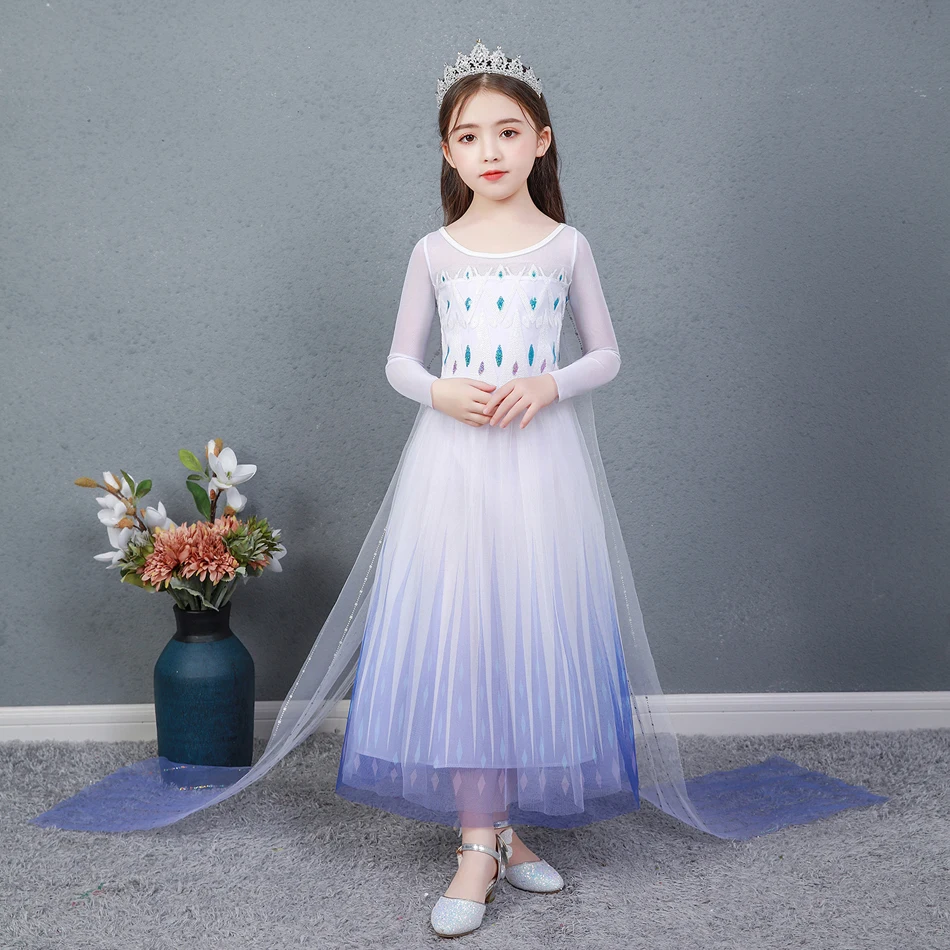 Elsa Cosplay Trajes para Meninas Snow Queen Manga Comprida Princesa Vestidos Aniversário Halloween Party Carnival Clothes Vestido