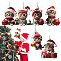 Cartoon Cute Cat Christmas Tree Pendants 2D Acrylic Hanging Ornaments Home Party Christmas Decoration 2023 Navidad New Year Gift