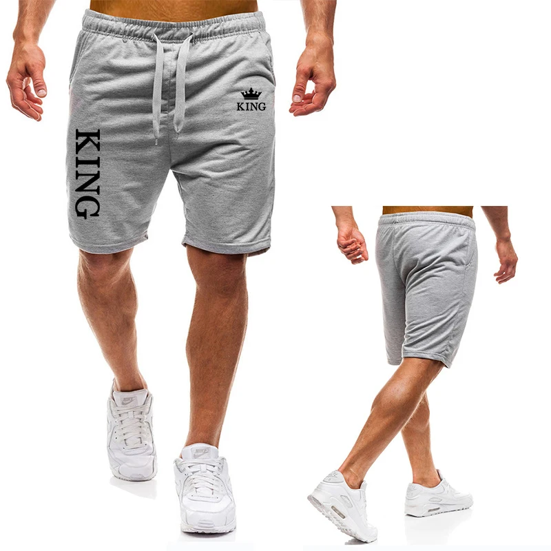 Men\'s Daily Casual Shorts ,Summer Jogging Workout Short Pants,Drawstring With Pockets ,KING printing,Thin Sports Running Shorts