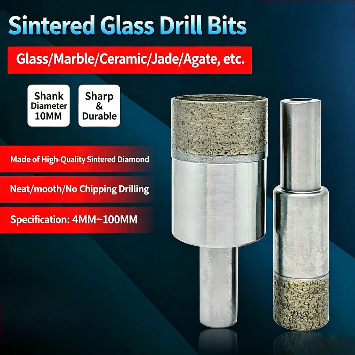 1PCS  Dia 4/5/6/8-100mm Shank 10mm Diamond Powder Sintered Drill Bit Hole Opener For Glass/Ceramic/Marble Tile Drilling Cutting