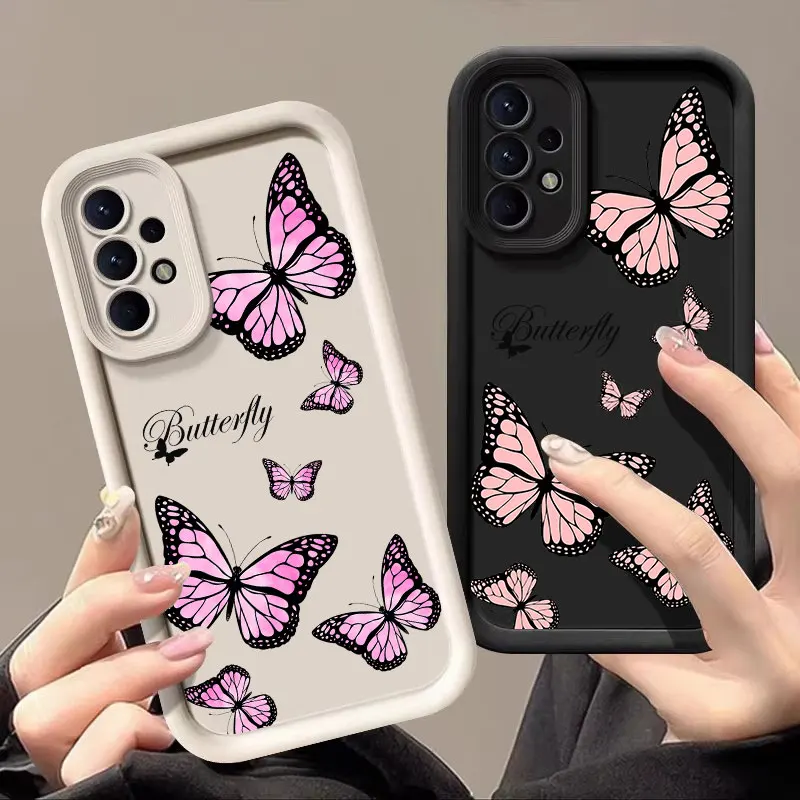 Beautiful Pink Butterfly Case For Samsung Galaxy A27 A57 A56 5G A37 A36 A17 A07 A26 A16 A06 A55 A52 A14 A73 A34 Protective Cover