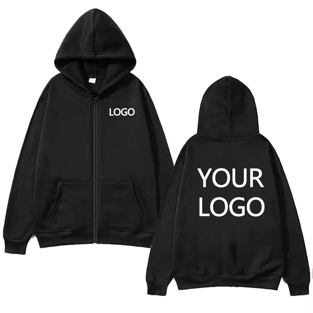 DIY Customizable Logo Hoodie, Unisex Street-Style Zip-Up Sweatshirt, Casual Knit Hoodie, Gift for Couples