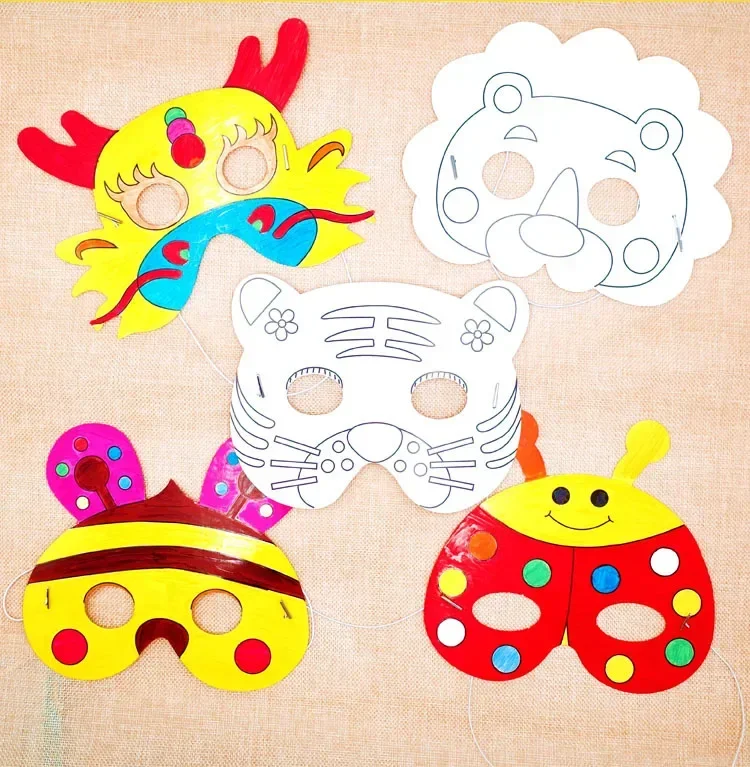 1pcs DIY Máscaras de desenho de animais para crianças - Colorável, papel de graffiti em branco Favor de festa para aniversários, páscoa, casamentos