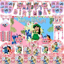 Stitch Disney Lilo and Stitch Lilo Party Theme Disposable Cup and Plate Paper Tableware Holiday Party Hawaiian Girl Baby Baptism