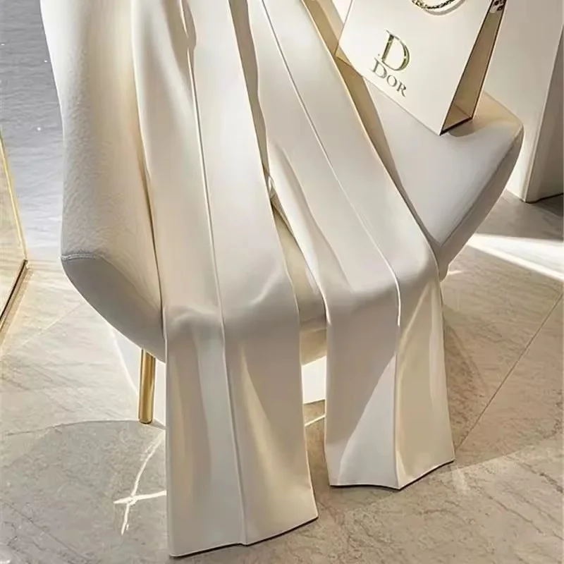 

Autumn Winter White Pant Women High-end Belt Long Pant Versatile Narrow Straight Legs Trousers Office Wide-Leg Pants JJ141