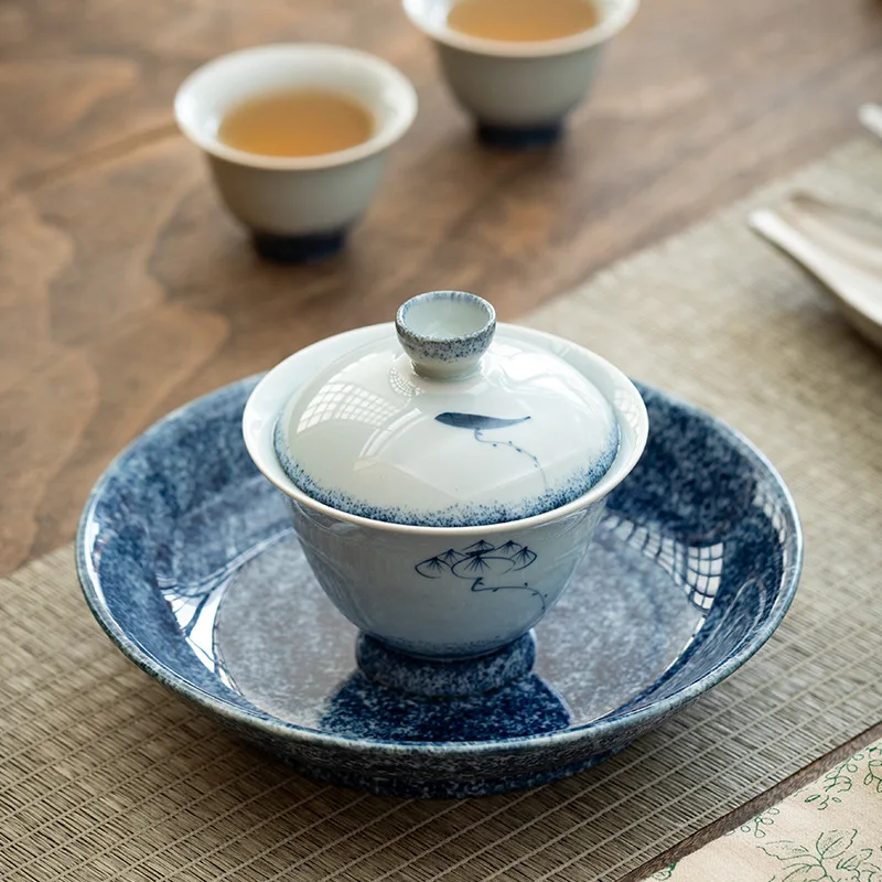 

LTT hand-painted lotus ceramic fat white cover bowl hand grab brewing tea tea bowl Sancai bowl