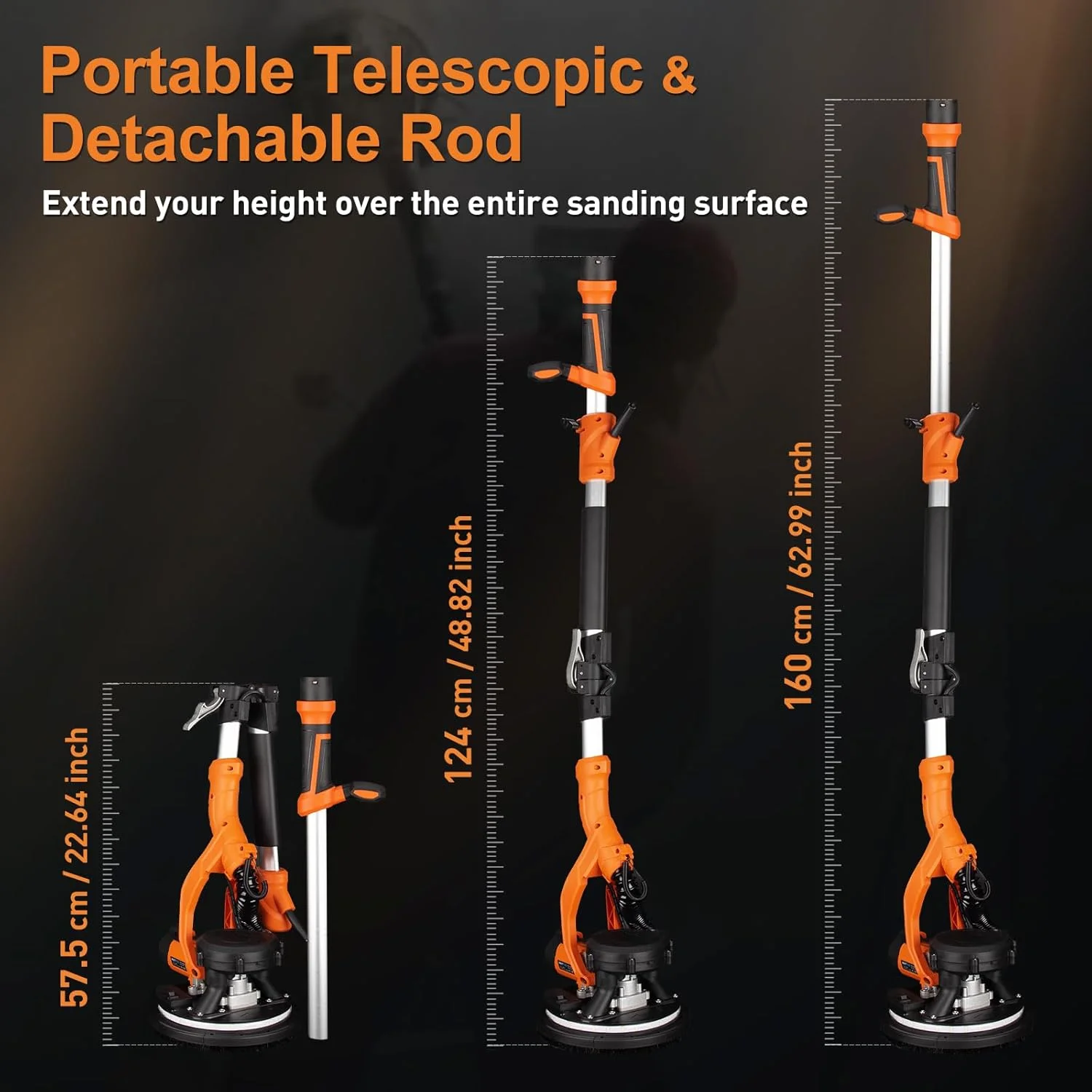 Drywall Sander, Alat Pelepas Langit-langit Popcorn 1000W, Sander Drywall Otomatis dengan Pengumpul Debu Vakum, Lampu LED, 6 Variabel