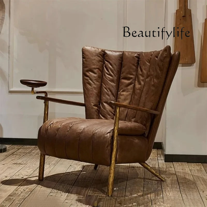 American retro cigar chair oil wax leather godfather chair antique