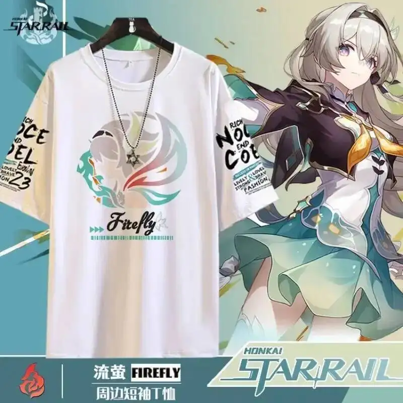 

Аниме-игра Honkai: Star Rail Cos Firefly Kafka и т. д. 2025 Новая молодежная повседневная футболка с короткими рукавами и мультяшным принтом
