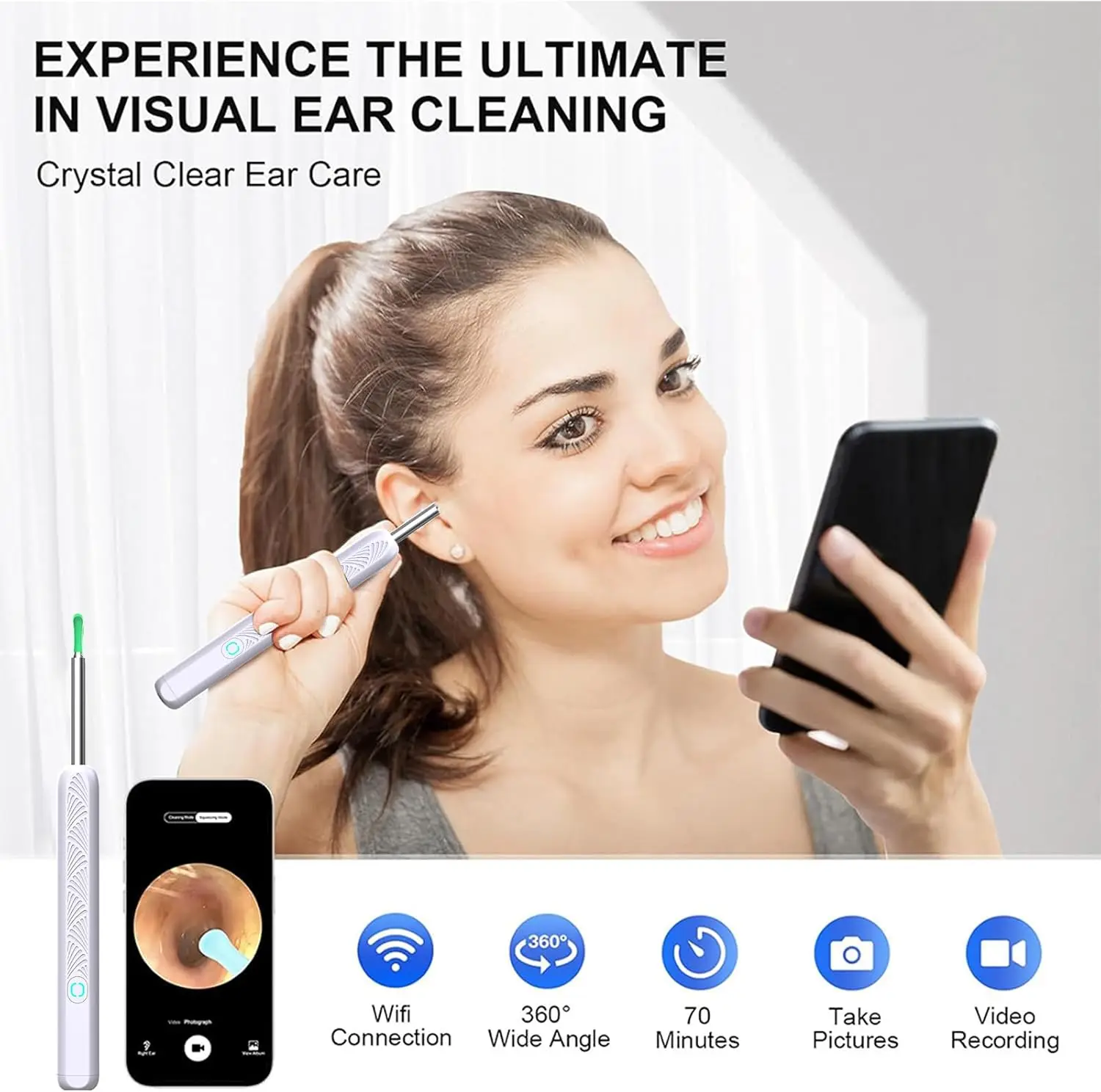 Visual Wireless Ear Pick Camera Ear Wax Removal Tool Picker Ear Cleaner Wax Removal Earwax Cleaning Endoscope Kit Spoon Earpick