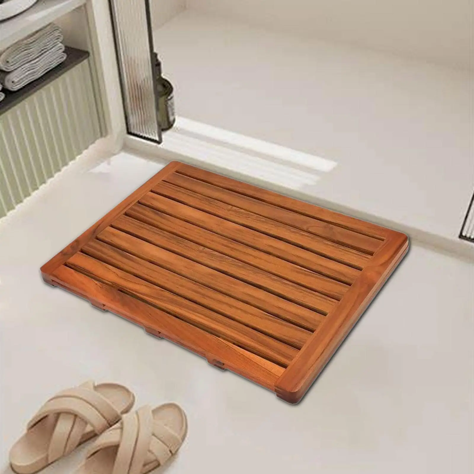 

Деревянный решетчатый противоскользящий коврик для душа, прочный для террасы, напольный коврик для ванной комнаты на колесах