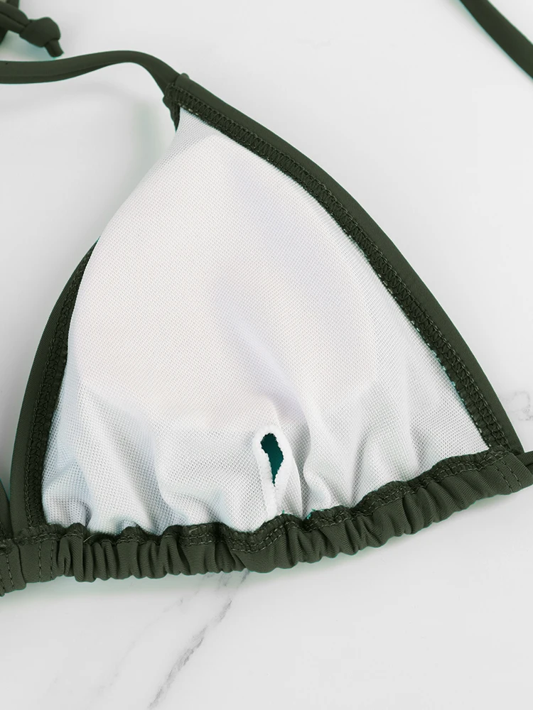 2 Pcs/Set Women's Simple and Sexy Bikini Swimsuit Summer Solid Color Strap Bareback Strap Side Bandage Thong Lady's Swimsuit Set