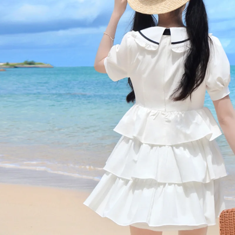 2024 neue japanische original jk Marine Kragen Bogen College-Stil lange weiße Taille dünne Kuchen modische und bequeme Kleid Mädchen