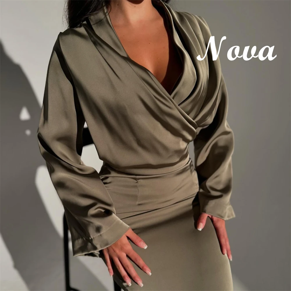 

Customized Exquisite Jersey Evening Dress Elegant V-Neck Long Sleeves Homecoming Dresses Temperament Special Occasion Gowns