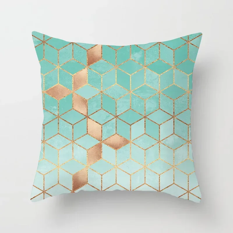 Mint green geometric printed pattern cushion cover for home living room sofa decoration square with polyester pillowcase