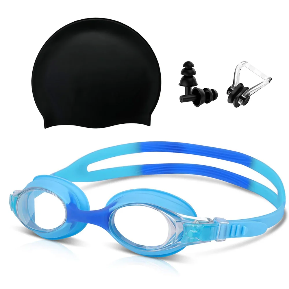 Kinder-Schwimm brille und Silikon-Bade kappe mit Nasenclip-Ohr stöpseln, wasserdicht, kein undichter UV-Schutz gegen Nebel für Jungen, Mädchen – Detail 16