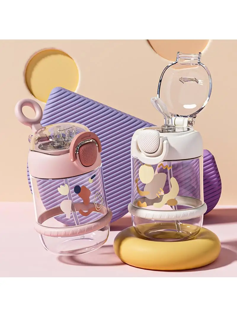 

Новая летняя милая прозрачная пластиковая бутылка для воды большой емкости с ручкой для детей и студентов, кружка-пузатик