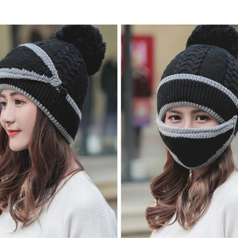 Fashion Autumn Winter Women's Hat Caps Knitted Warm Scarf Windproof Multi Functional Hat Scarf Set Clothing Accessories 3pcs/set