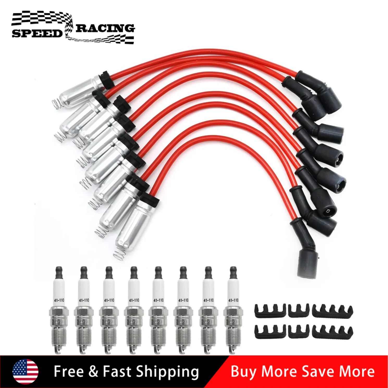 

748RR 89018058 89018056 9748GG 8mm Wireset & 8pcs Spark Plug For 1999-2017 Chevrolet Silverado 1500 V6 V8 4.3L 5.3L