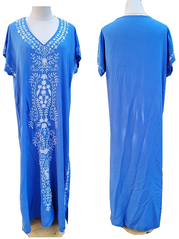 Cover-up Caftan Maxi Dress 2024 Robe De Plage Embroidery Beach Cover Up Women Kaftan Dress For Women Pareo Tunic For Swimwear