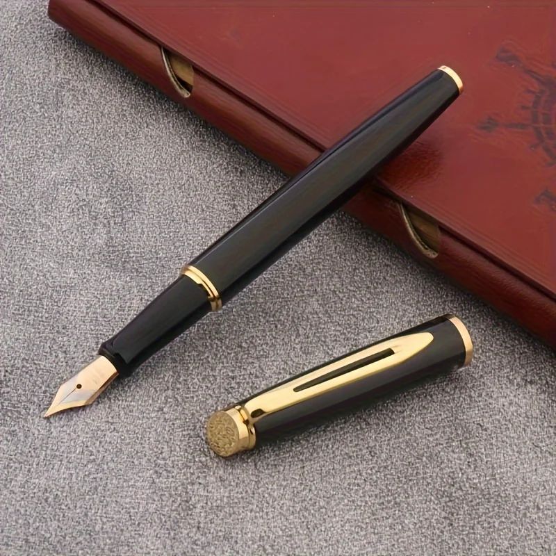 

1pc metal fountain pen black golden Stationery Office School Supplies Writing Gift