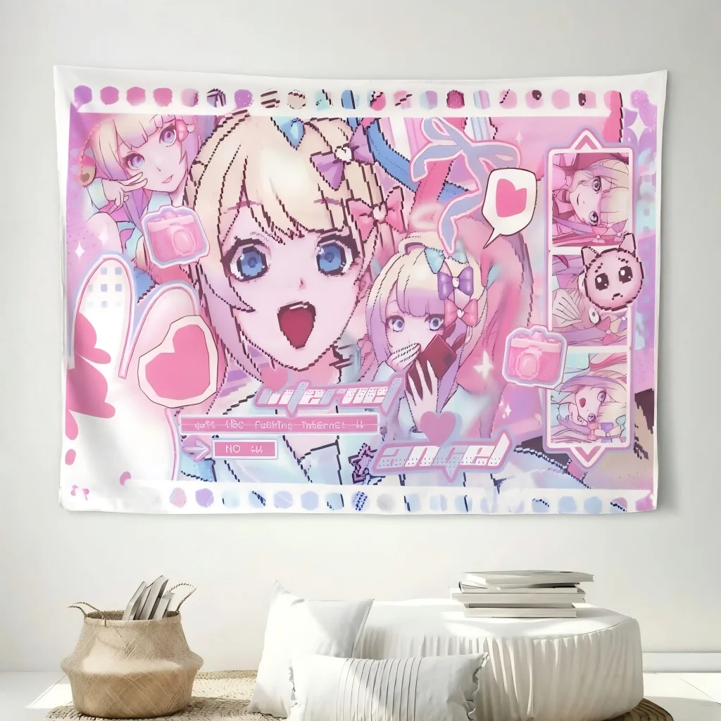 1 Stück K-KAngel Pixel-Wandteppich, Pastellfarbenes Y2K-Internet-Engel-Wandbild, niedliche, ästhetische Dekoration für die Raumgestaltung. – Detail 6