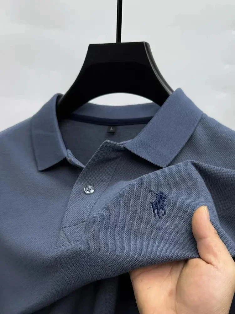

Pop 100% Cotton Luxury Brand Short Sleeve Fashionable Pony Embroidered POLO Shirt Men Summer Breathable Business Casual Paul T-s