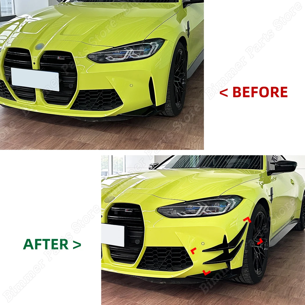 Front Bumper Side Splitter Tuning Gloss Black Air Vent Wind Knife Body Kits Blade Trim For BMW M3 M4 G80 G81 G82 G83 2021-2024+