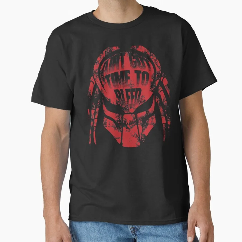 

Ain't Got Time To Bleed 80s sci fi Vintage Horro Movie Alien Predator Hunter Yautja Monster gift T shirt for man Large size Tops