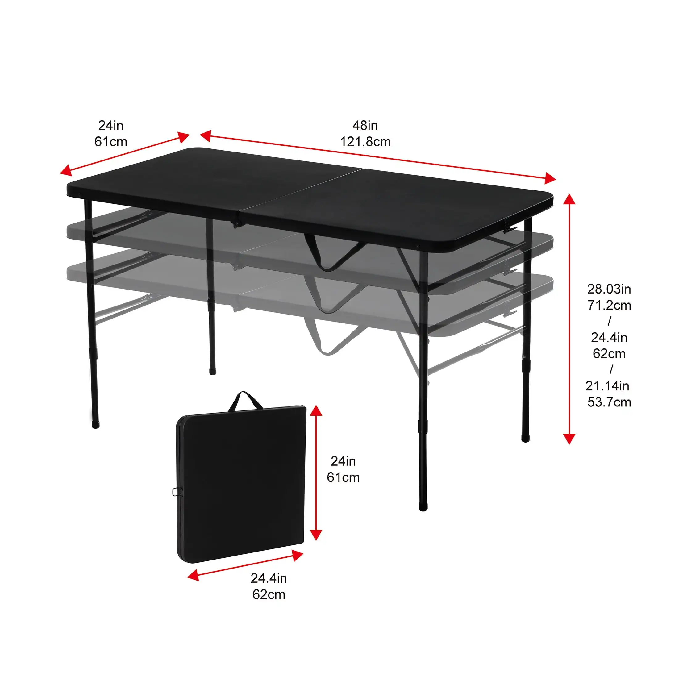 Mainstays-mesa plegable de 4 pies, plegable, ajustable, color negro intenso