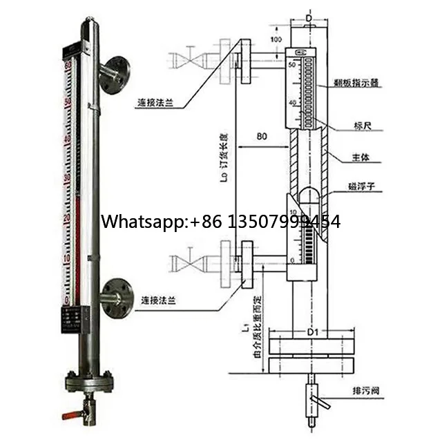 

Magnetic Liquid Level Gauge Fuel Tanks 0.2% Accuracy Customizable 300-6000mm Range 4-20mA Output Metal/Glass Body