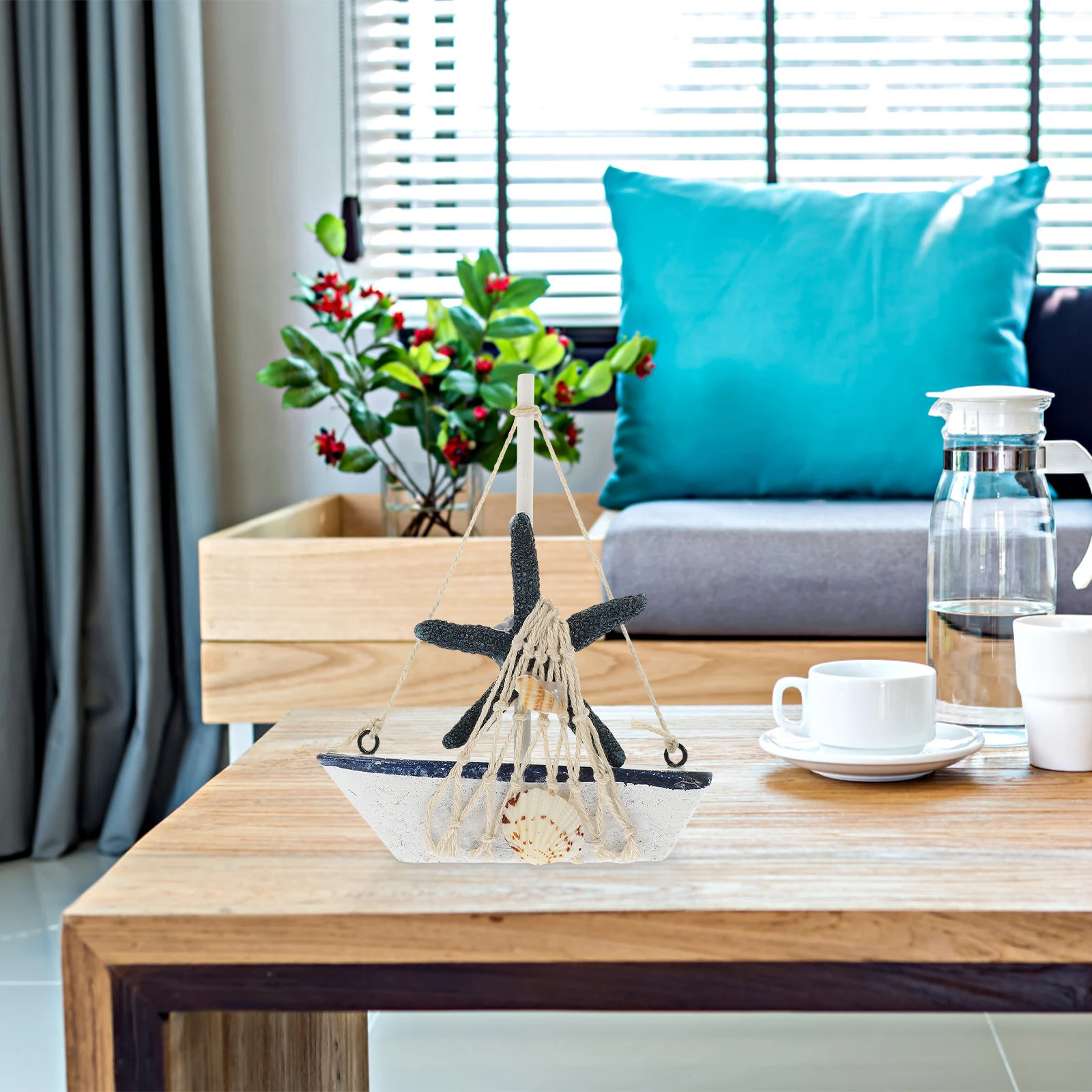 

Mediterranean Style Sailboat Wooden Nautical Beach Home Desktop Decoration Office Bedroom Car Ornament Mini Sailing Ship