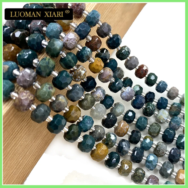 

Natural Stone Beads 6x8MM Faceted Ocean Agate Wheel Rondelle Gem Spacer Bead for Jewelry Making DIY Bracelet Necklace Charms