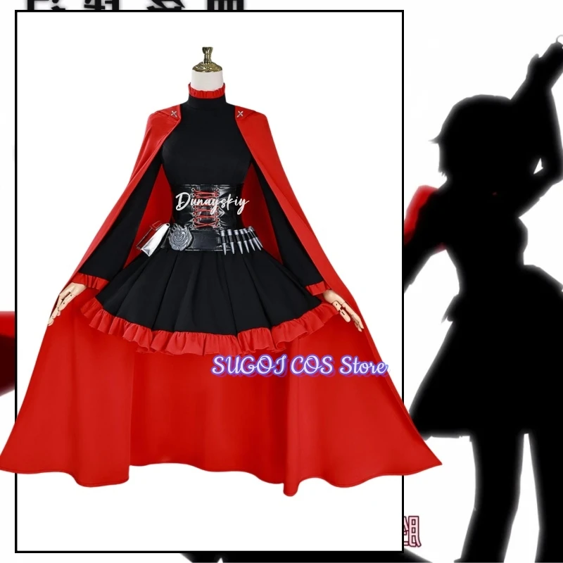 

Ruby Rose RWBY Cosplay Red Trailer Little Red Riding Hood battle dress Costume Halloween Fashion Uniform Wig Props Woman Man Set