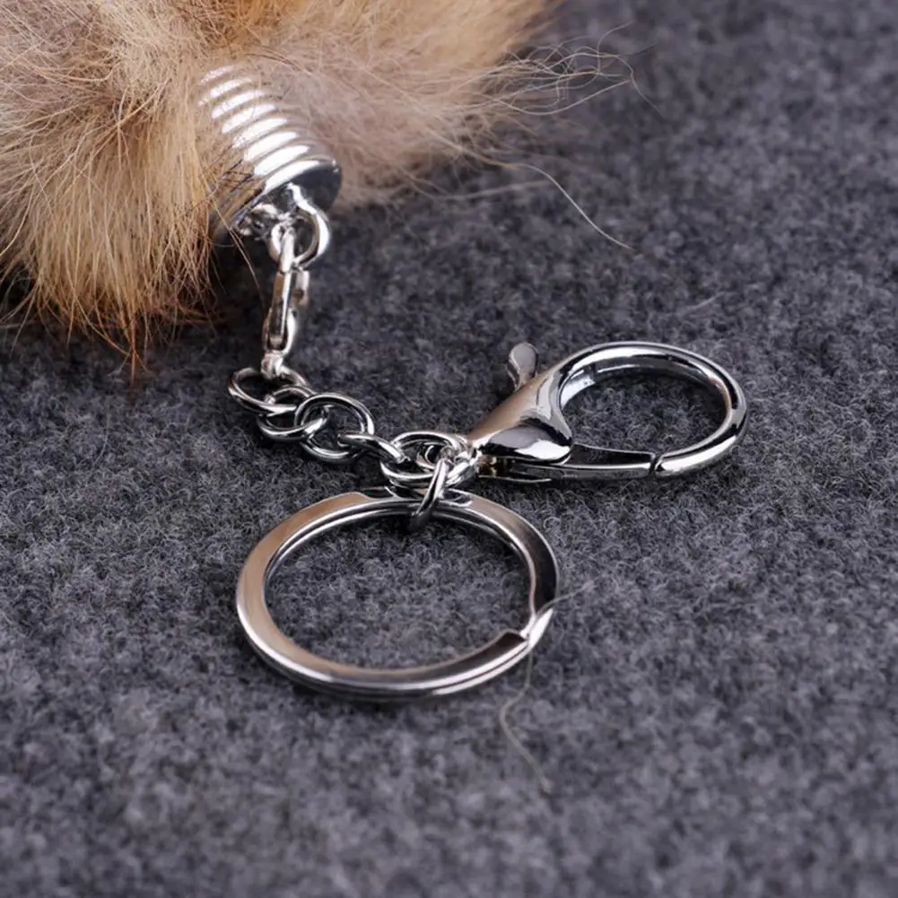 Pendant Keychain Soft Plush Faux Fur Fox Tail Women's Keychain with Stainless Lobster Clip Lightweight Key Organizer Faux Fox