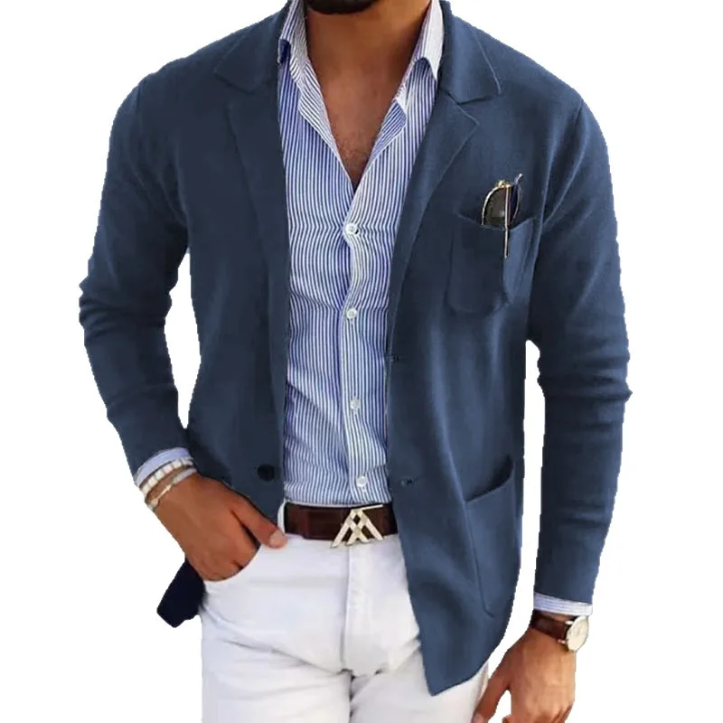 KIDWHXR Herren-Blazer Koreanischer Stil Dünner Einfarbiger Einreihiger Komfortabler Herren-Überzug Slim Fit Langarm mit Taschen Lässiger Herrenanzug-Mantel – Detail 6