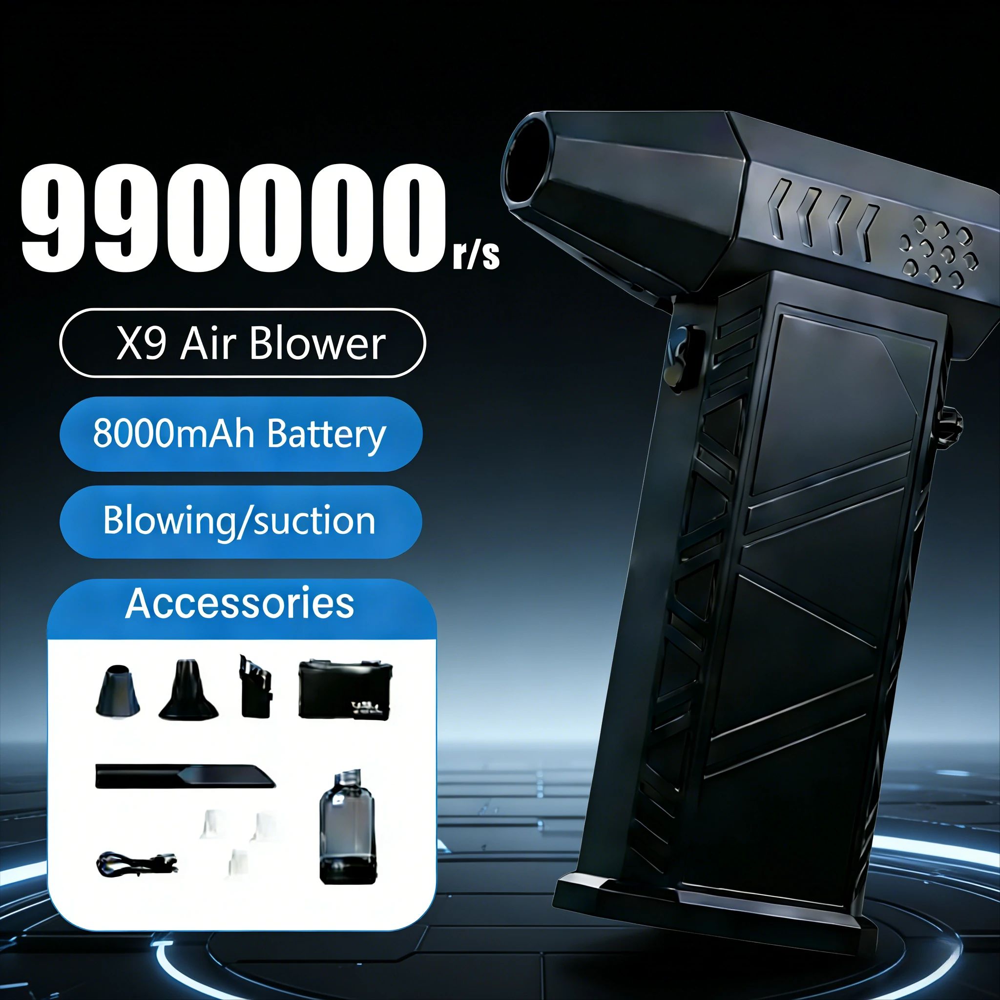

Турбовентилятор-пылесос X9 Turbo Jet | Бесщеточный двигатель 990000 об/мин, мощный ветер со скоростью 58 м/с, портативный ручной пылесос Type-C для дома и улицы