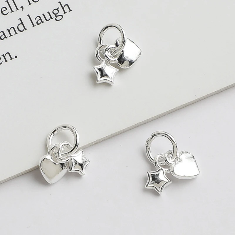1 unidad de dijes de joyería de plata 999 pura con forma de corazón/estrella, collar elegante para mujer, pulseras, colgantes de plata versátiles, accesorios de joyería DIY
